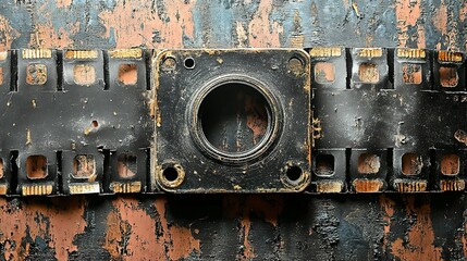 Close-up of a Worn-Out Film Reel with a Circular Hole