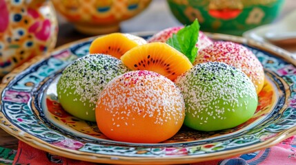 Colorful Asian Dessert on Decorative Plate