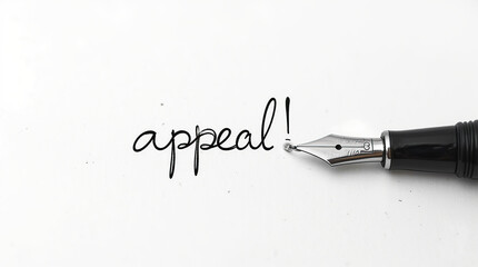 Fountain pen writing the word appeal on white background