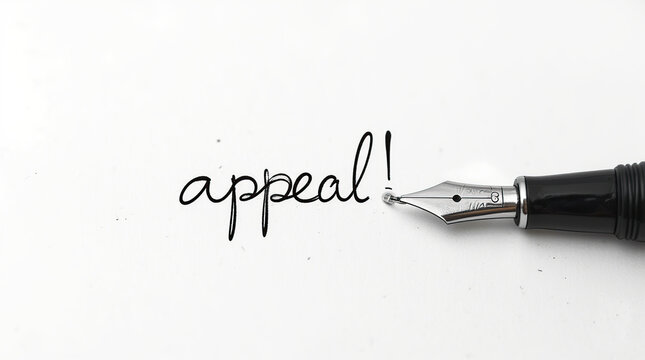 Fountain pen writing the word appeal on white background