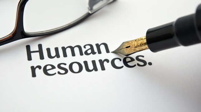 Human resources concept with fountain pen and glasses