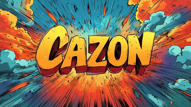 Comic Book Style Text "CAZON" With Explosion Effect