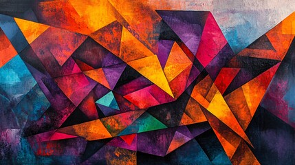 Abstract painting with geometric shapes and vibrant colors.