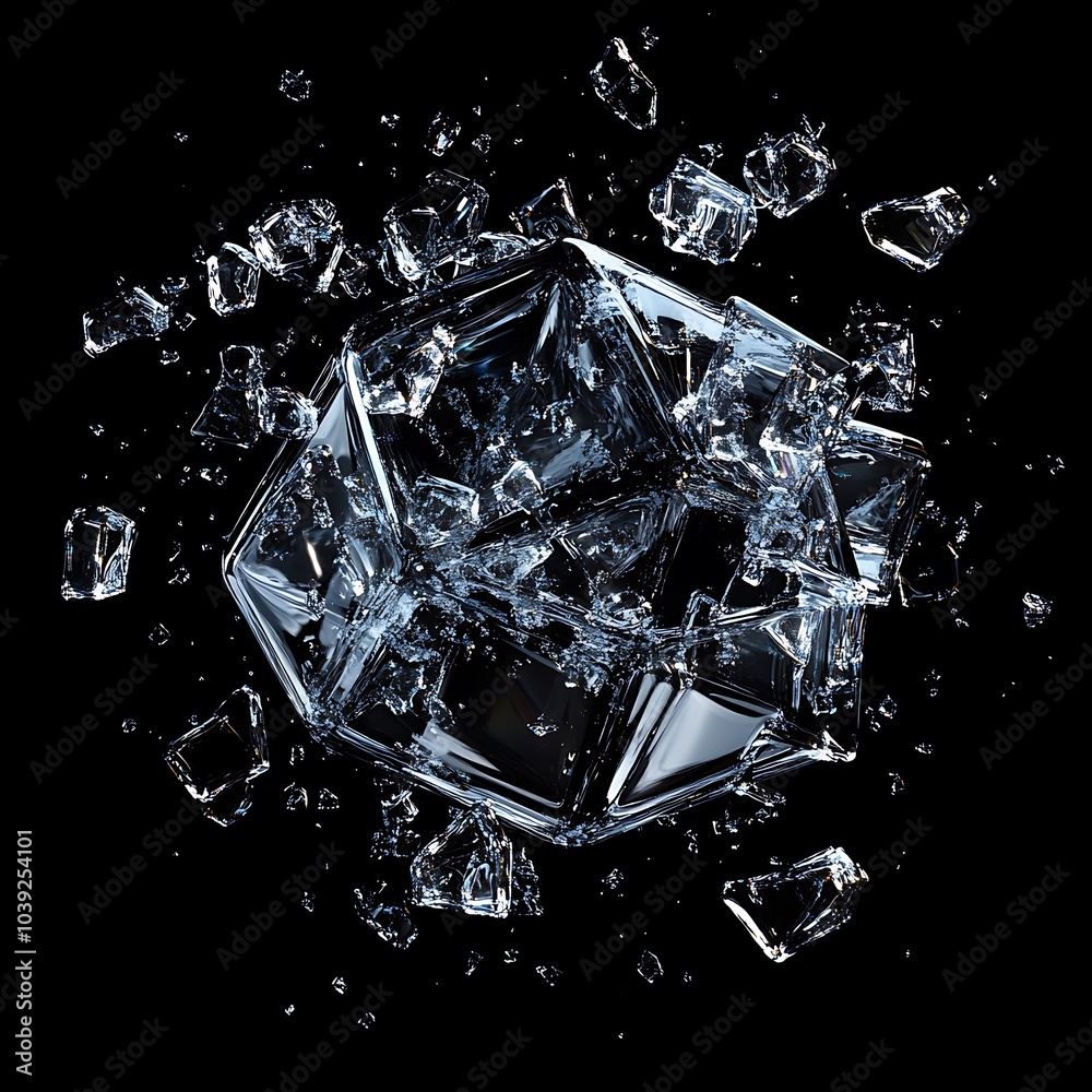Poster Exploding ice cube with sharp shards.