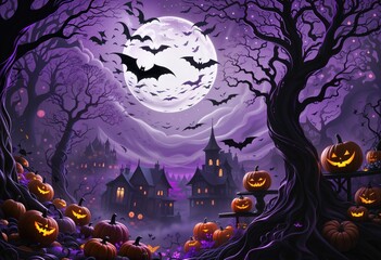 Halloween swirling vortex of black, violet, and silver, with distorted shapes of bats and ghosts spiraling toward the center, Generative AI