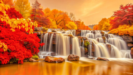 Naklejka premium waterfall, water, nature, river, landscape, autumn, forest, fall, stream, cascade, rock, falls, park, green, stone, rocks, beauty, flowing, flow, natural, tree, lake, beautiful, spring, mountain