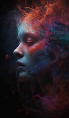 portrait of a woman with colorful hair and a black background