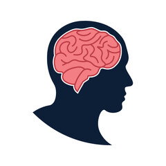 Minimalist Human Brain and Head Silhouette Illustration
