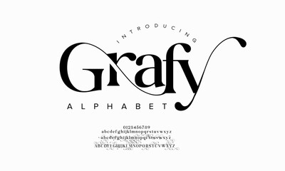 Grafy typography beauty fashion elegant minimalist serif italic fonts decorative wedding vintage retro logos. Minimal luxury font alphabet logo. Vector illustration