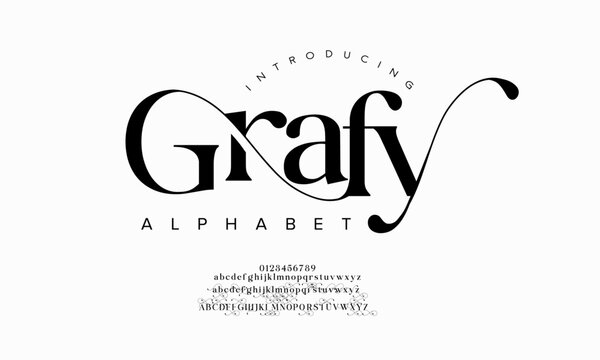 Grafy typography beauty fashion elegant minimalist serif italic fonts decorative wedding vintage retro logos. Minimal luxury font alphabet logo. Vector illustration