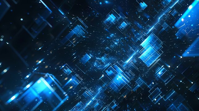 digital technology abstract blue glowing cube poster background

