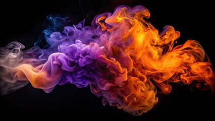 Breathtaking double exposure animation featuring vibrant purple and orange smoke spiraling against a dark backdrop, ideal for creative visuals and artistic expressions.