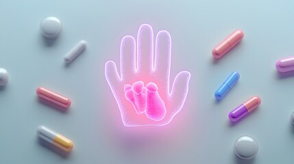 Obraz premium Glowing 3D Hologram of Inflamed Finger Joint with Gout in Empty Space