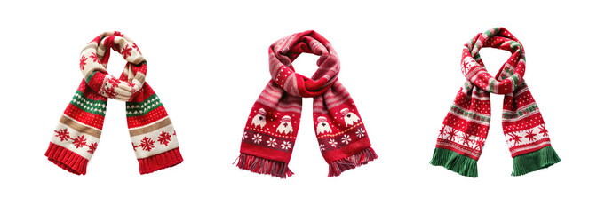 Fototapeta premium Set of Christmas scarf decoration isolated on white