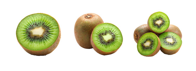 Fototapeta premium Set of full and cut of Kiwi isolated on white