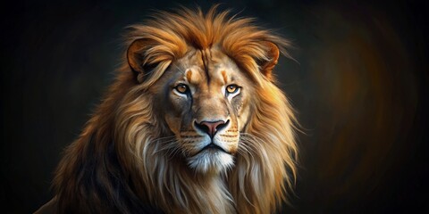 portrait of a beautiful lion lion in the dark oil paints soft lines
