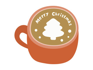冬のカフェラテ、クリスマスツリーのラテアートのベクターイラスト01