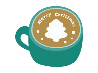 冬のカフェラテ、クリスマスツリーのラテアートのベクターイラスト02