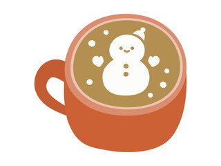冬のカフェラテ、雪だるまのラテアートのベクターイラスト01