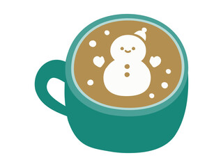 冬のカフェラテ、雪だるまのラテアートのベクターイラスト02