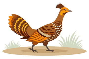 Adult ruffed grouse strutting on gravel track vector art illustration
