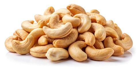 Fototapeta premium Delicious Cashew Nuts Isolated on White Background - Healthy Snack, Nut Nutrition, Vegan Ingredients, Raw Cashews, Gourmet Food, Plant-Based Diet, Snack Ideas, Culinary Delights, Natural Goodness