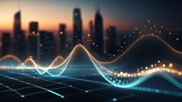 Smart city and abstract dot point connect with gradient line and aesthetic Intricate wave line design , big data connection technology concept .