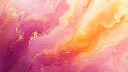 Abstract pink, orange, and gold marbled background with glittering texture.