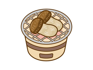 七輪で松茸を焼くベクターイラスト03