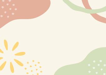 ナチュラルカラーの手描きの花と曲線の背景素材01