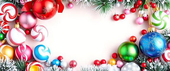 Christmas Ornament Border on Pink Background
