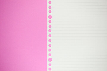 line paper texture on pink background,  blank sheet notebook