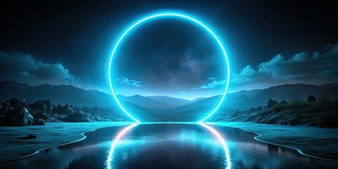 Obraz premium Glowing Neon Blue Circle Animation on Black Background, Hypnotic Light Effects, Modern Aesthetic, Futuristic Design, Dynamic Motion, Visual Art, Abstract Background, Digital Art