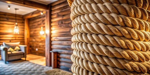High Depth of Field Hemp Rope Texture Background in Room for Interior Design, Home Decor, Rustic Style, Natural Materials, Organic Textures, Eco-Friendly Living, Bohemian Aesthetics