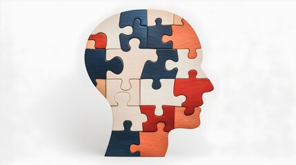 Fragmented human head made of scattered puzzle pieces crafted with technology to represent the balance and wellbeing of mental health