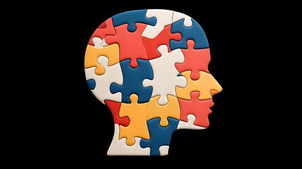 Vibrant and Textured Digital Artwork Depicting a Human Head Composed of Puzzle Pieces Symbolizing the Importance of Mental Health Awareness and Wellness