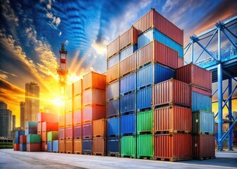 Fototapeta premium Macro Photography of India Export Cargo Containers with Charts and Diagrams Illustrating Trade Statistics and Global Shipping Trends for Enhanced Logistics Insight