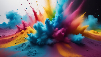 Fototapeta premium Original name(s): colorful rainbow holi paint color powder explosion isolated white wide panorama background