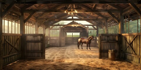a horse in a barn .

