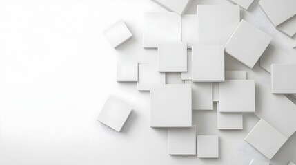 Futuristic and Sleek Floating 3D Geometric Shapes against a Minimalist White Background with Subtle Glowing Gradients and Highlights for a Clean Cutting Edge and Innovative Design Concept