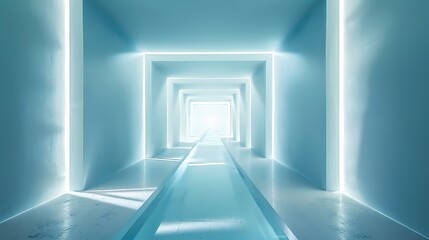 Obraz premium digital technology blue and white glowing corridor tunnel poster background