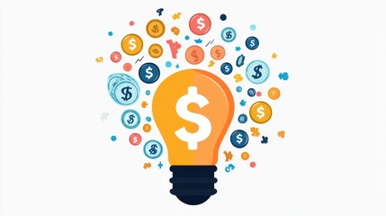 Lightbulb with Dollar Sign and Coins