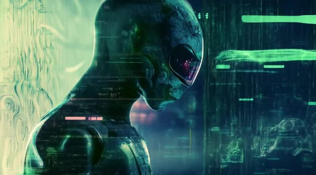 Scene shows aliens on transfer data, Camera slow motion with different angles	