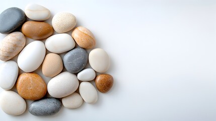 Detailed 3D pebble texture featuring a calming and serene surface of soft rounded natural stones in neutral tones of gray beige and brown  This organic minimalist background has a tactile