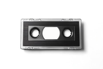 Obraz premium Video cassette tape mockup with white stickers, isolated, front view. Clear vhs cassete case design mockup