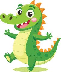Fototapeta premium Happy Crocodile Cartoon: A cheerful, green crocodile with orange accents smiles broadly, its arms outstretched in a welcoming gesture.