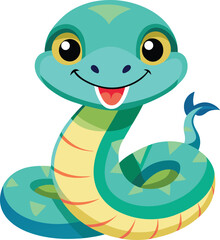 Fototapeta premium Cute Green Snake Cartoon Character