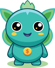 Obraz premium Cute Teal Money Fairy Cartoon Character 