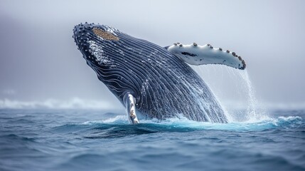 Fototapeta premium A humpback whale breaching the surface of the ocean.