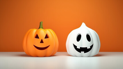 A Halloween , craft , Scary pumpkins in spooky scary dorange background , copy space